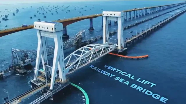 New Pamban Bridge, Pamban Bridge Rameshwaram , Pamban Sea Bridge ,Indias first sea bridge ,Rameshwaram Bridge , Pamban Bridge history ,Pamban Bridge train timings ,Pamban Bridge facts ,Pamban Bridge location , Pamban Bridge construction