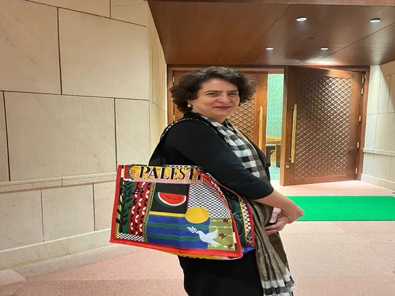 Congress general secretary Priyanka Gandhi reached Parliament with bag written Palestine, BJP said appeasement