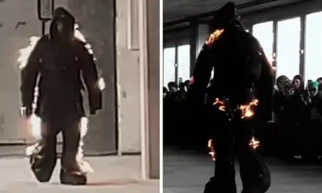 Model at Paris Fashion Week walks the ramp engulfed in flames