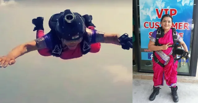 Video: Padma-Winning "Marathi Mulgi" Sets Record, Sky-Dives In A Nauwari Sari!