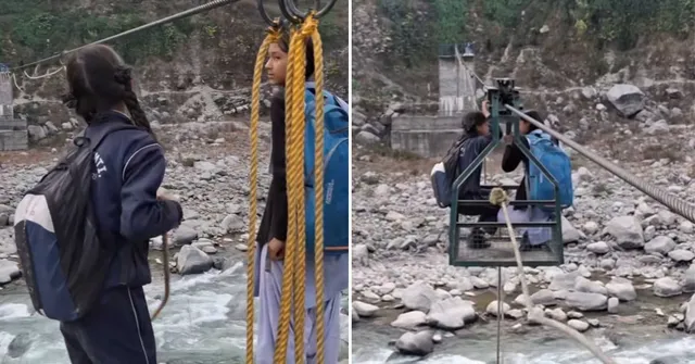 Brave Uttarakhand Schoolgirls Risk Their Lives Daily on Rope Trolley To Reach School