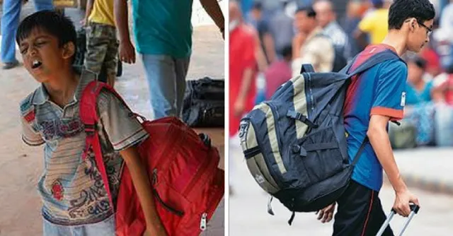 स्कूल बैग के बोझ से परेशान दो छात्रों ने प्रेस कांफ्रेस में बतायी अपनी तकलीफ।