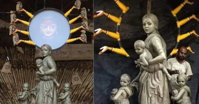कोलकाता के इस पूजा पंडाल में प्रवासी मज़दूर माँ को समर्पित है इस बार माँ दुर्गा की मूर्ती
