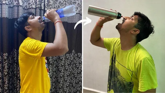 Man using steel bottle