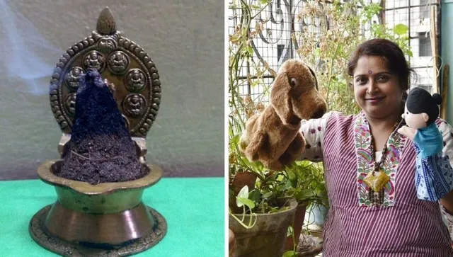 Making dhoopbatti or incense cone of household waste