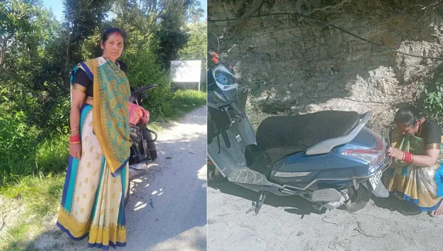 Kamla Negi repairing scooty