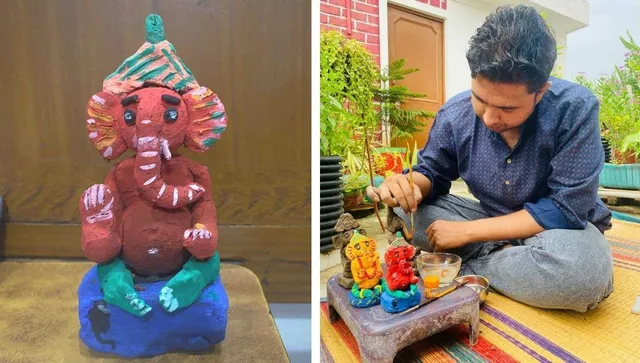 Eco-friendly Ganesha Idols made by Nimish Gautam