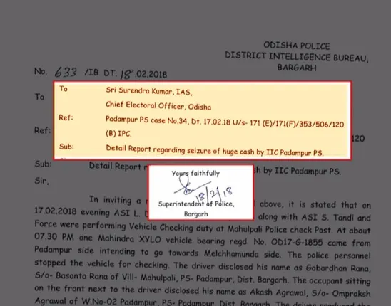 ବରଗଡରୁ ୪୦ଲକ୍ଷ ଜବତ ନେଇ ବିଜେଡି-ବିଜେପି ମୁହାଁମୁହିଁ ! ମୁଖ୍ୟ ନିର୍ବାଚନ ଅଧିକାରୀଙ୍କୁ ରିପୋର୍ଟ ଦେଲେ ଏସପି ଏବଂ କହିଲେ, ଗିରଫ ୨ ଅଭିଯୁକ୍ତ ବିଜେପି ସମର୍ଥକ