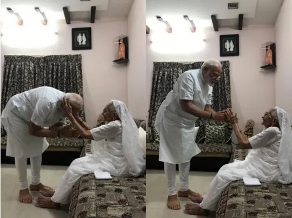 ଗାନ୍ଧୀନଗରରେ ମୋଦି । ବିଜେପିର ବିଜୟ ପରେ ମା’ ହୀରାବେନଙ୍କୁ ଭେଟିଲେ, ଆଶୀର୍ବାଦ ନେଲେ ନମୋ ।