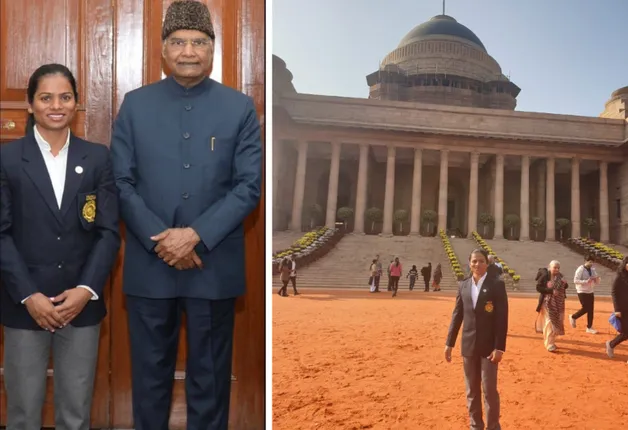 ରାଷ୍ଟ୍ରପତିଙ୍କୁ ଭେଟିଲେ ଓଡିଆ ଧାବିକା ଦୂତୀ ଚାନ୍ଦ । ୱାର୍ଲ୍ଡ ୟୁନିଭର୍ସ ଗେମ୍ସରେ ସଫଳତା ପାଇଁ ଦୂତୀଙ୍କୁ ପ୍ରଶଂସା କଲେ ରାଷ୍ଟ୍ରପତି ।