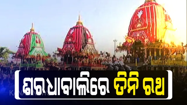 ଶରଧାବାଲିରେ ତିନି ରଥ । ଲୀଳାଖେଳା କରି ଗୁଣ୍ଡିଚା ମନ୍ଦିର ସମ୍ମୁଖରେ ରଥାରୁଢ଼ ତିନି ଠାକୁର ।