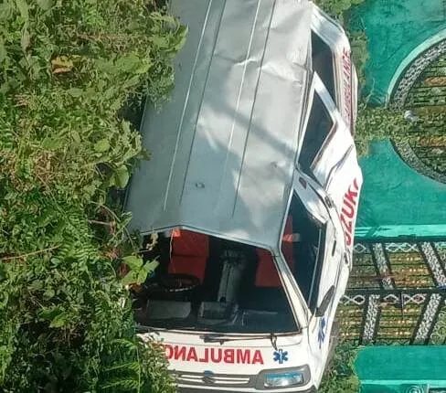 ଭାରସ୍ୟାମ ହରାଇ ରାସ୍ତାରେ ଓଲଟିପଡିଲା ଆମ୍ବୁଲାନ୍ସ । ୩ ଆହତ, ଡ୍ରାଇଭର ଫେରାର