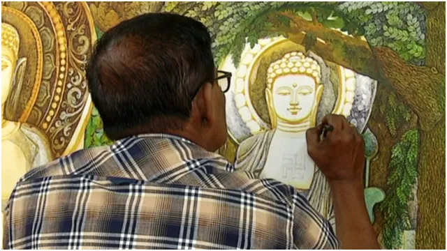 ଚିତ୍ର ଶିଳ୍ପୀ ଗଜେନ୍ଦ୍ର ସାହୁଙ୍କ ନିଆରା କଳାକୃତି: ପେନ ଷ୍ଟୋର୍କରେ ତିଆରି କଲେ ବୁଦ୍ଧଙ୍କ ବିଶାଳ ଚିତ୍ର