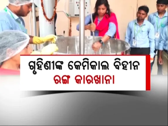 ଗାଈ ଗୋବରରୁ ପରିବେଶ ଉପଯୋଗୀ ରଙ୍ଗ । ଗୃହିଣୀଙ୍କ କେମିକାଲ ବିହୀନ ରଙ୍ଗ କାରଖାନା
