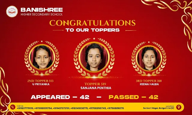 ଯୁକ୍ତ ଦୁଇ ପରୀକ୍ଷାରେ ବୋରିଗୁମା ବାଣିଶ୍ରୀ ଉଚ୍ଚ ମାଧ୍ୟମିକ ବିଦ୍ୟାଳୟର ସଫଳତା । ସଞ୍ଜନା ପେଣ୍ଠୀୟା ଟପ୍ପର, ଶତପ୍ରତିଶତ ରେଜଲ୍ଟ ।