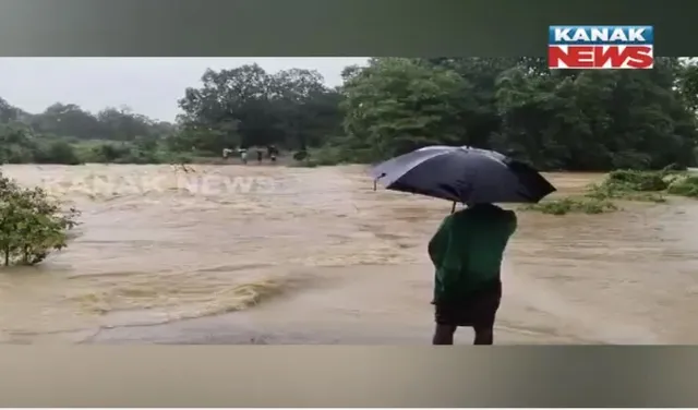 କେନ୍ଦୁଝରରେ ଲଗାଣ ବର୍ଷା; ଫୁଲୁଛି ସମାକୋଇ ନଦୀ, ପୋଲ ଉପରେ ବହୁଛି ୫ ଫୁଟର ପାଣି