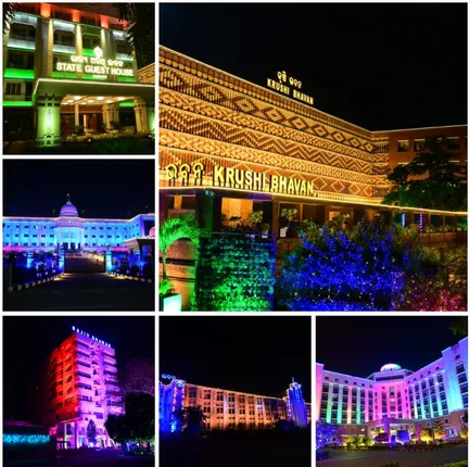 illuminated govt buildings in Bhubaneswar