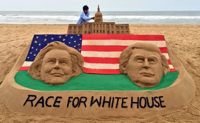 US Election 2016 Hillary Clinton & Donald Trump sand art by Sudarsan Pattnaik