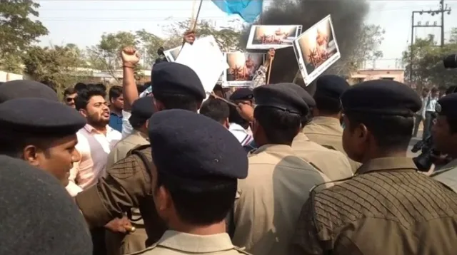 Modi on KVIC calendar: NSUI activists stage protest in Odisha capital