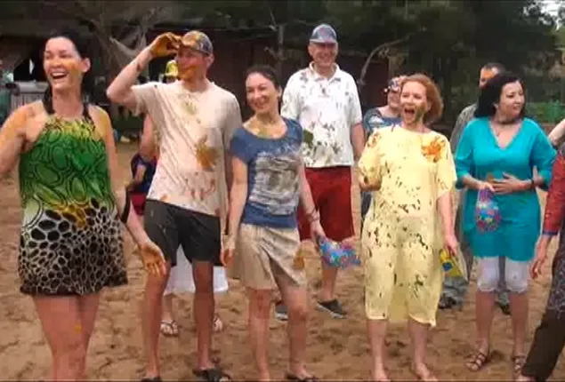 Foreign tourists celebrate Holi in Odisha