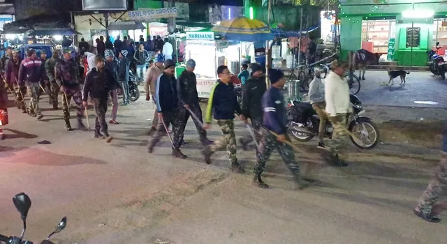 Police flag march in G Udayagiri of Kandhmal district. 