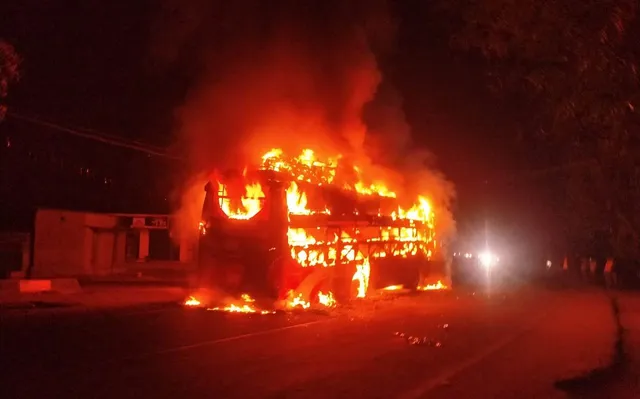 Bus catches fire in Kalahandi.