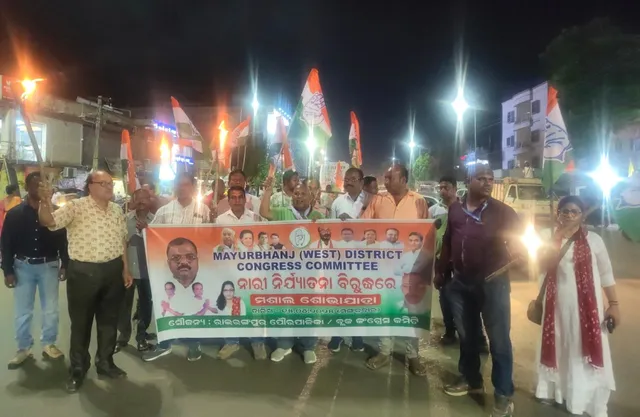 Congress holds torch procession in Rairangpur