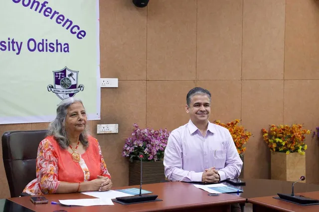 Prof Ved Kumari and Prof Rangin Pallav Tripathy addressing the press