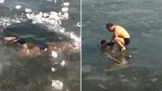 ନଦୀରେ ପହଁରିବା ଯୁବକଙ୍କୁ ମହଙ୍ଗା ପଡ଼ିଲା, ଫସିଗଲେ ବରଫ ତଳେ