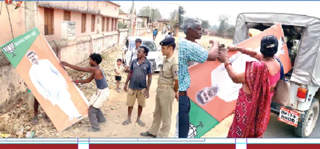 ପର୍ଯ୍ୟବେକ୍ଷକଙ୍କ ଦମ୍‌: ପ୍ରଚାର ଗାଡ଼ି ଅଟକ, ଧର୍ମେନ୍ଦ୍ରଙ୍କ ପୋଷ୍ଟର କାଢ଼ିଲେ