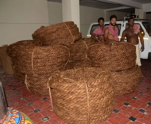 ଶ୍ରୀକ୍ଷେତ୍ରରେ ପହଞ୍ଚିଲା ମହାପ୍ରଭୁଙ୍କ ରଥ ଦଉଡ଼ି