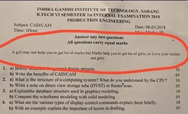 ଅଜବ ପ୍ରକାରର ପ୍ରଶ୍ନପତ୍ର: ଝିଅଙ୍କୁ ନୁହେଁ, ପାଠକୁ ଭଲ ପାଅ