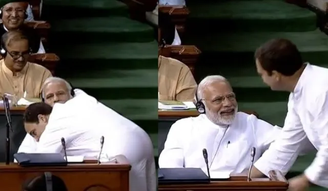 ଅନାସ୍ଥା ପ୍ରସ୍ତାବ ଆଲୋଚନା ବେଳେ ରାହୁଲ୍‌ ମୋଦିଙ୍କ ଉପରେ ଜୋର୍‌ ବର୍ଷିଲେ, ଶେଷରେ ହାତ ମିଳାଇ ଆଲିଙ୍ଗନ କଲେ