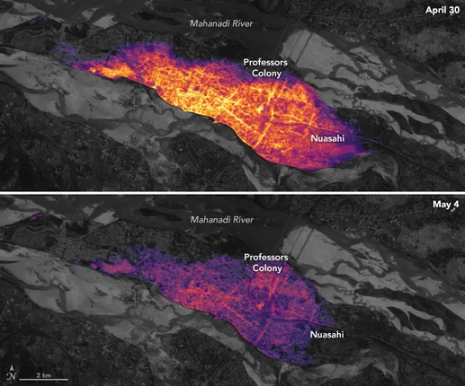 ଘୂର୍ଣ୍ଣିବାତ୍ୟା ‘ଫନି’ ପରେ କଟକ ଓ ଭୁବନେଶ୍ୱରର ଅନ୍ଧକାର ବେଳର ଫଟୋ ସେୟାର୍‌ କଲା ‘ନାସା’