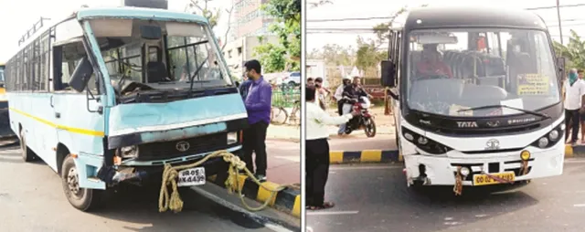 ଯାତ୍ରୀବାହୀ ବସ୍‌କୁ ପିଟିଲା ପୁଲିସ୍ ଭ୍ୟାନ : ସିରିଜ୍‌ ଧକ୍କାରେ ୨ କାର୍‌ ଚୂରମାର, ୮ ଆହତ