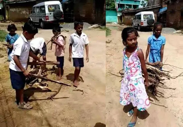 ବିଦ୍ୟାଳୟରେ ପାଠ ପଢିବା ବଦଳରେ ମଧ୍ୟାହ୍ଣ ଭୋଜନ ପ୍ରସ୍ତୁତି ପାଇଁ କାଠ ବୋହୁଛନ୍ତି ଛାତ୍ରଛାତ୍ରୀ