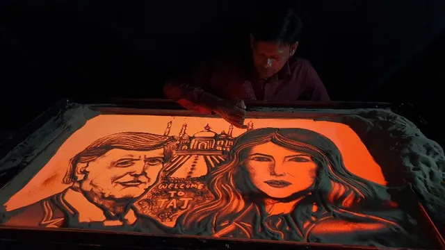 ଟ୍ରମ୍ପଙ୍କୁ ସ୍ୱାଗତ କରିବାକୁ ଓଡ଼ିଆ ବାଲୁକା ଶିଳ୍ପୀଙ୍କ ନିଆରା କୃତି