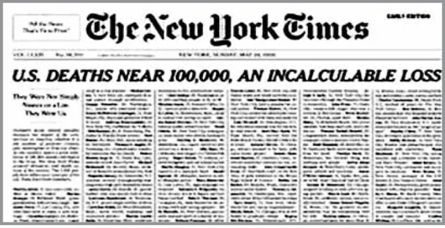 ନ୍ୟୁୟର୍କ ଟାଇମ୍ସର ପ୍ରଥମ ପୃଷ୍ଠା କରୋନା ମୃତକଙ୍କୁ ସମର୍ପିତ