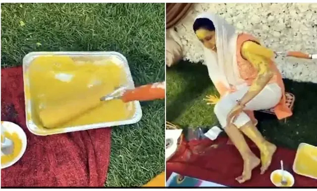 କରୋନା ମହାମାରୀ  ସମୟରେ ବିବାହ ହେବାକୁ ଥିବା କନ୍ୟାକୁ ପେଣ୍ଟ ରୋଲର୍ ବ୍ରସରେ ଲଗା ଯାଉଛି ହଳଦୀ