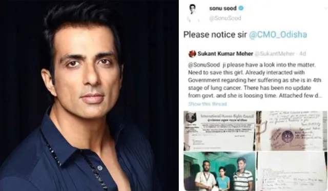 କର୍କଟ ପୀଡିତାଙ୍କୁ ସାହାଯ୍ୟ ପାଇଁ ମୁଖ୍ୟମନ୍ତ୍ରୀଙ୍କ ଦୃଷ୍ଟି ଆକର୍ଷଣ କଲେ ସୋନୁ ସୁଦ୍