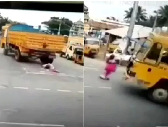 ‘ରଖେ ହରି ମାରେ କିଏ’; ବୃଦ୍ଧାଙ୍କ ଉପର ଦେଇ ଚାଲିଗଲା ଟ୍ରକ, ଶରୀରରେ ଲାଗିଲା ନାହିଁ ସାମାନ୍ୟ ଆଘାତ