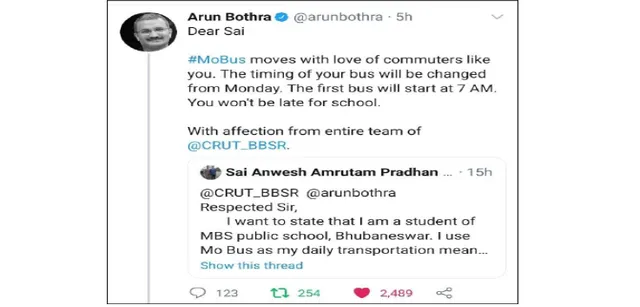 ଛାତ୍ରଙ୍କ ଟୁଇଟ୍‌ ପରେ ବଦଳିଲା ମୋ ବସ୍‌ ଟାଇମିଂ