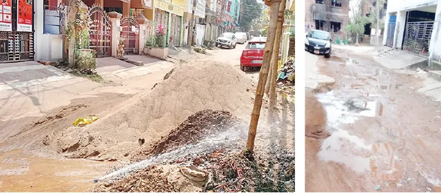 ପାଣିରେ ଭାସୁଛି ପ୍ରଗତି ଏନ୍‌କ୍ଲେଭ୍‌ ରାସ୍ତା, କଂକ୍ରିଟ୍‌ ରାସ୍ତା ଉପରେ କାଦୁଅ, ବିଏମ୍‌ସିର ନିଘା ନାହିଁ