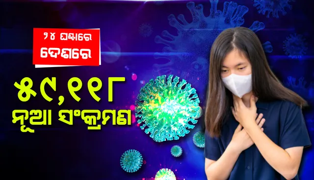 ୨୪ ଘଣ୍ଟାରେ ଦେଶରେ ରେକର୍ଡସଂଖ୍ୟକ ୫୯,୧୧୮ କୋଭିଡ୍‌-୧୯ ଆକ୍ରାନ୍ତ ଚିହ୍ନଟ