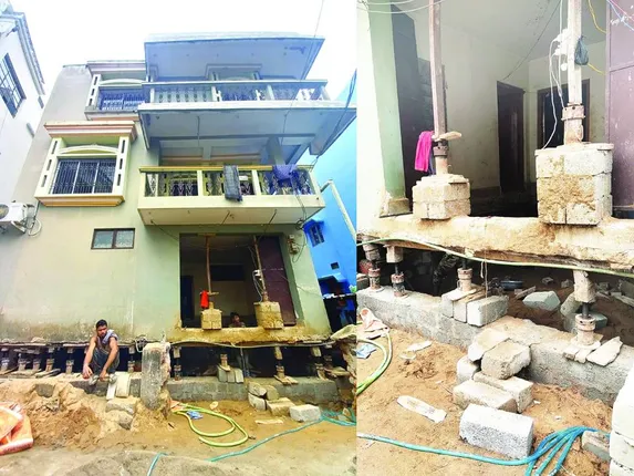 ୯ ଫୁଟ ଉପରକୁ ଉଠୁଛି ୩ ମହଲା ଘର; ଦେଢ଼ମାସ ହେଲା ଲାଗିଛନ୍ତି ୧୮ କୁଶଳୀ ଶ୍ରମିକ