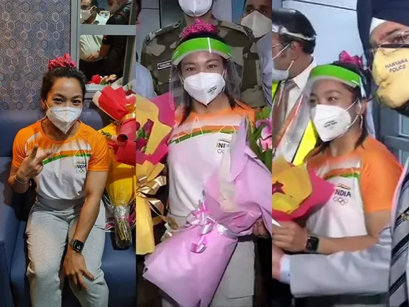 ଘରକୁ ଫେରିଲେ ଟୋକିଓ ଅଲିମ୍ପିକ୍ସରେ ରୌପ୍ୟ ପଦକ ବିଜୟିନୀ ମୀରାବାଇ ଚାନୁ, ଦିଲ୍ଲୀ ଏୟାରପୋର୍ଟରେ କରାଗଲା ଭବ୍ୟ ସ୍ୱାଗତ