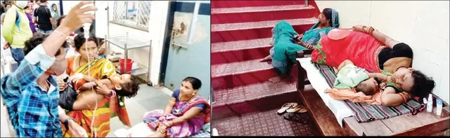 କ୍ୟାପିଟାଲ ହସ୍ପିଟାଲ୍‌ର ବିକଳ ଚିତ୍ର: ମା’କୋଳରେ ଶିଶୁ, ବାପା ହାତରେ ସାଲାଇନ୍‌