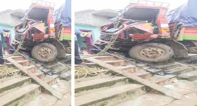 ଘର ଉପରକୁ ଚଢ଼ିଗଲା ଟ୍ରକ୍; ଡ୍ରାଇଭର୍, ହେଲପର୍ ଗୁରୁତର