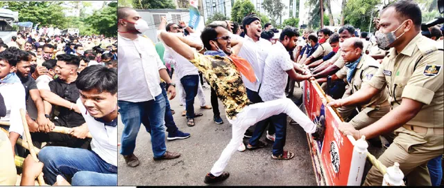 ମନ୍ତ୍ରୀ ଦିବ୍ୟଶଙ୍କରଙ୍କ ବହିଷ୍କାର ଦାବିରେ ଛାତ୍ର କଂଗ୍ରେସର ବିକ୍ଷୋଭ: ପୁଲିସକୁ ଅଣ୍ଡା, ଟମାଟୋ ମାଡ଼