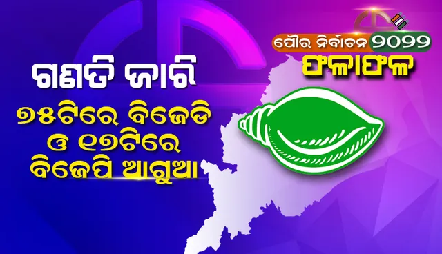 ପୌର ନିର୍ବାଚନ ଗଣତି ଜାରି: ୭୫ ଆସନରେ ବିଜେଡି, ୧୭ ଆସନରେ ବିଜେପି ଆଗୁଆ